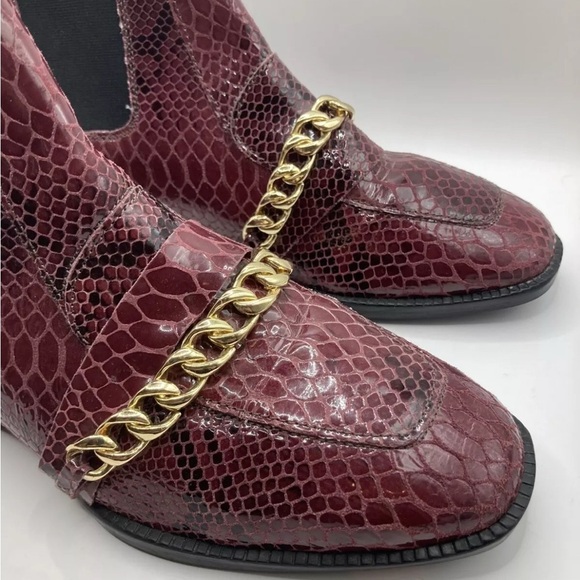 ASOS Boots Red Snake Bootie Gold Chain Ava Leather Women’s Size 5 Animal Print - Picture 5 of 11